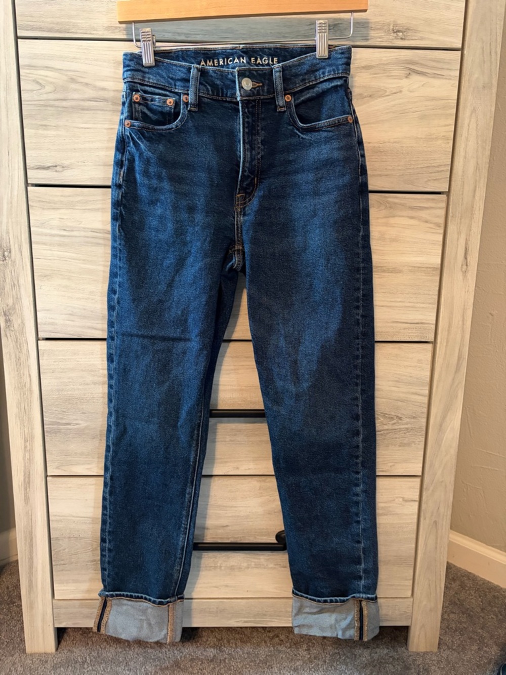 American Eagle Outfitters Dark Blue high rise Straight-Leg Jeans 00s